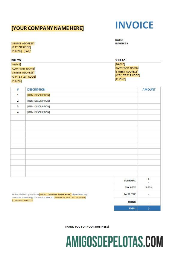 para download Fatura grátis com modelo de imposto sobre vendas